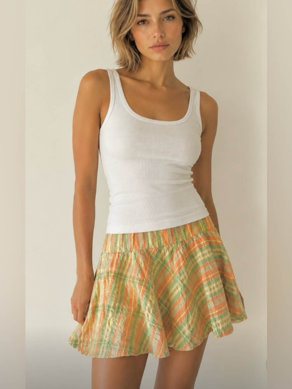 Y2K Pastel Plaid Skater Mini Skirt